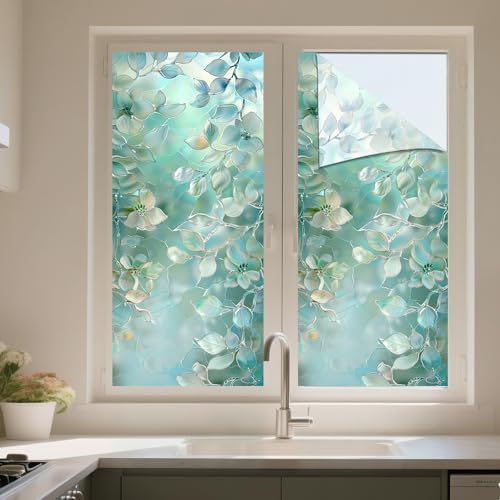 IVN Stained Glass Window Film 17.7x39.3 inch Delicate Flower Decorative Window Privacy Film Stained Decals Static Cling Sun Blocking Decor for Home Office Windows Door Glass Partitions - Image 5