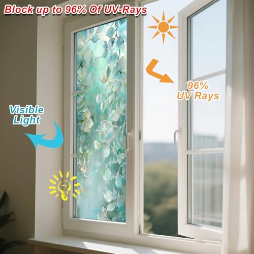 IVN Stained Glass Window Film 17.7x39.3 inch Delicate Flower Decorative Window Privacy Film Stained Decals Static Cling Sun Blocking Decor for Home Office Windows Door Glass Partitions - Image 4