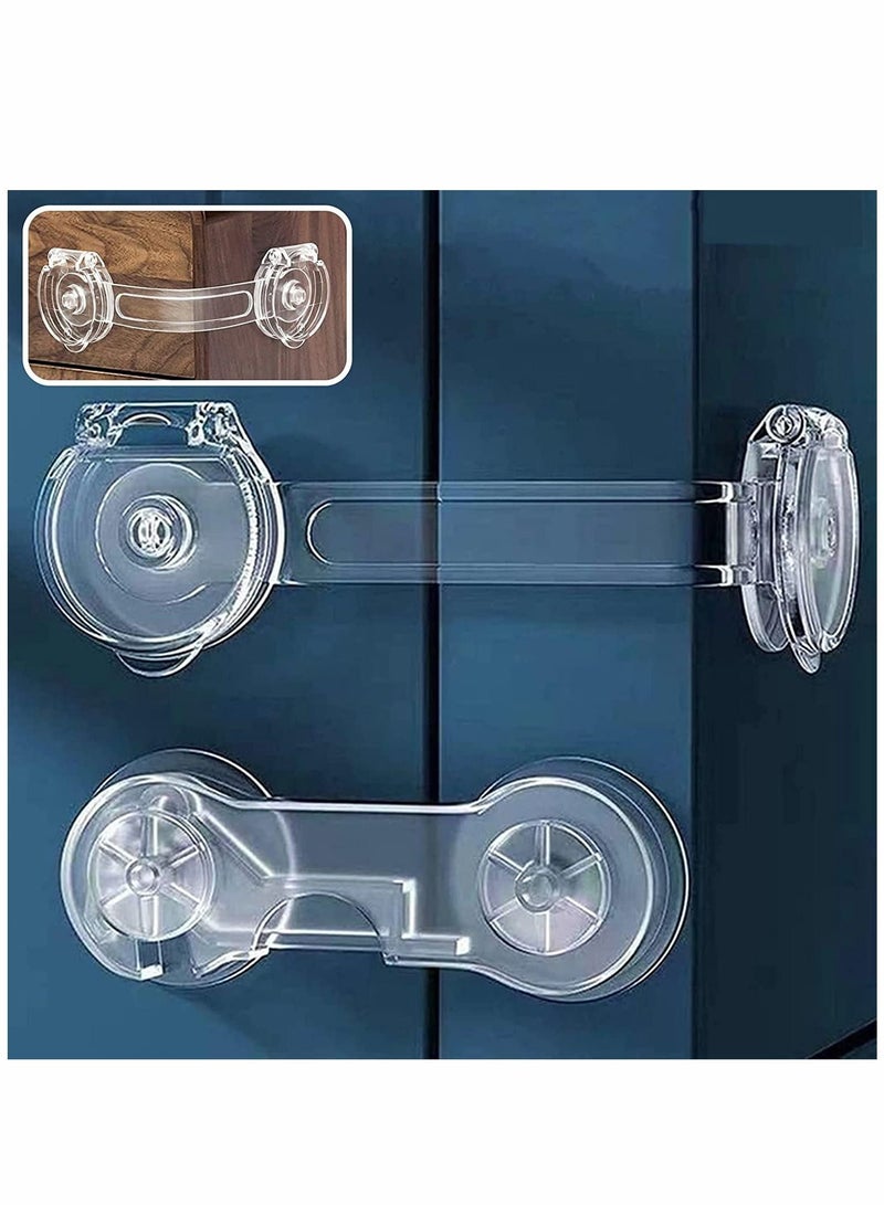 SYOSI 10 Pack Child Safety Locks, Baby Safety Lock Adjustable Child Safety Locks Transparent Child Safety Cupboard Door Lock, Non-Hole Child Lock (Long Handle + Short Handle)  - Image 1