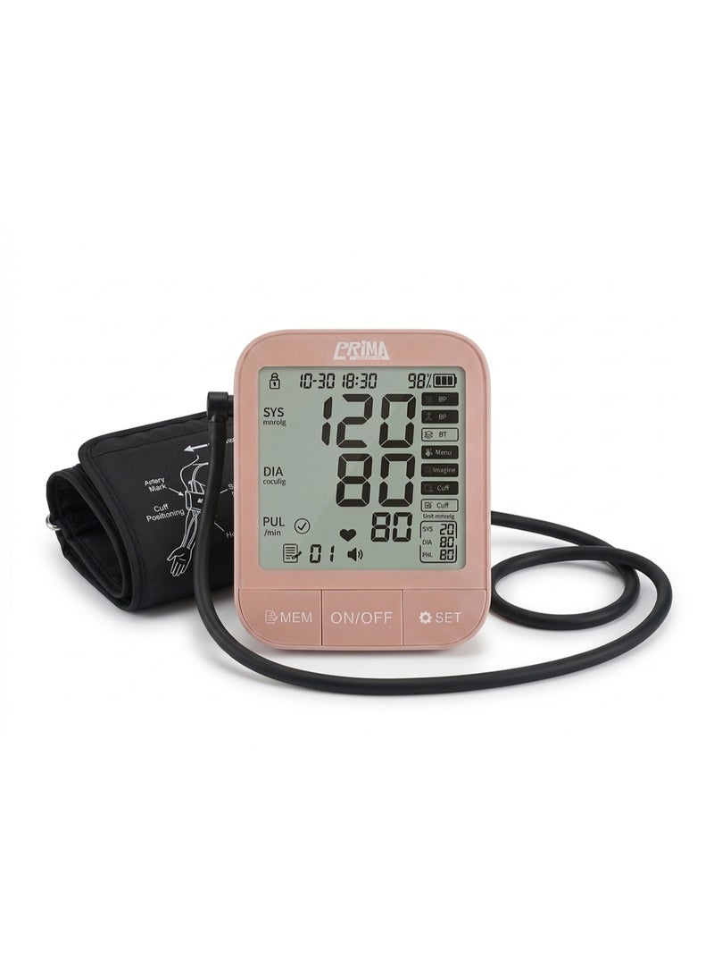 PRIMA Digital Arm Blood Pressure Monitor with Talking, Large LCD Display, Accurate Heart Rate Measurement, Rechargeable Battery - Image 1