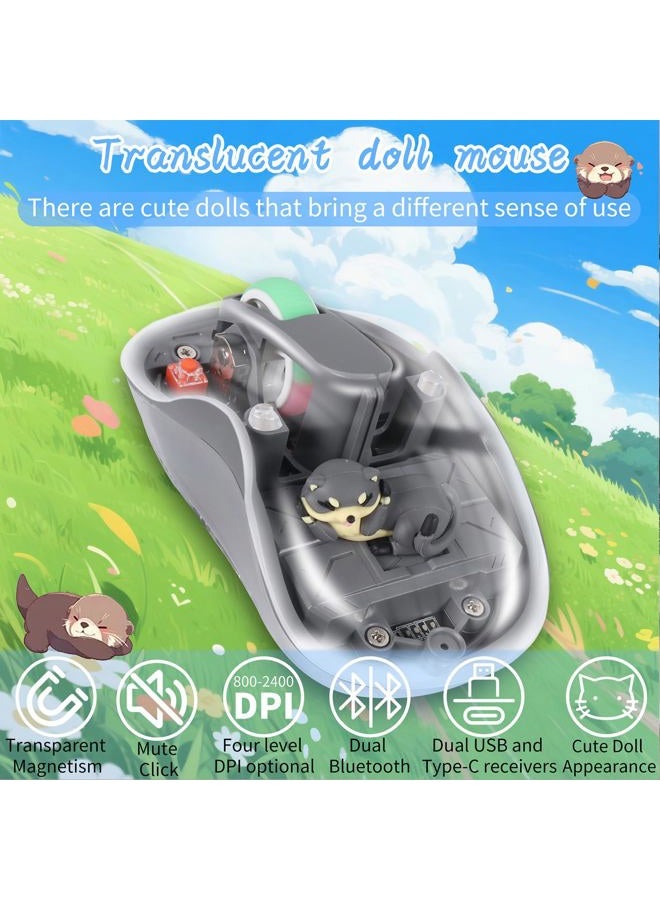 elec Space Cute Wireless USB C Mouse - Bluetooth Triple Mode Rechargeable Cartoon Mouse for Laptops, iPads & MacBook Air/Pro - Silent Operation, Portable Design, Unique Magnetic Character (Grey) - Image 2