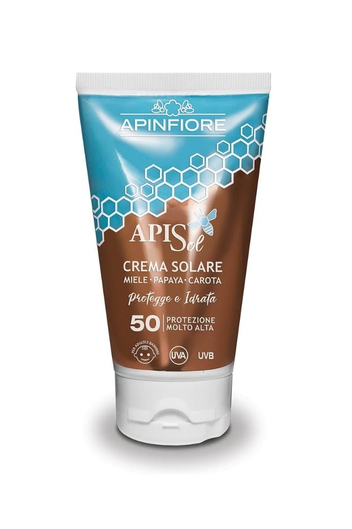 APINFIORE واقي شمس عضوي SPF 50 UVA/UVB مع حمض الهيالورونيك – خفيف الوزن، مرطب، غير دهني وبدون أثر أبيض – 150 مل – حماية يومية من الأشعة فوق البنفسجية للبشرة الحساسة والمعرضة لحب الشباب - Image 1