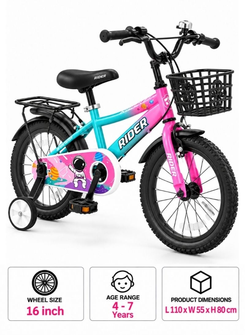 Aspire Books Rider 16-Inch Kids Bicycle with Training Wheels, Green Pink | AGE 4-7 - Image 3
