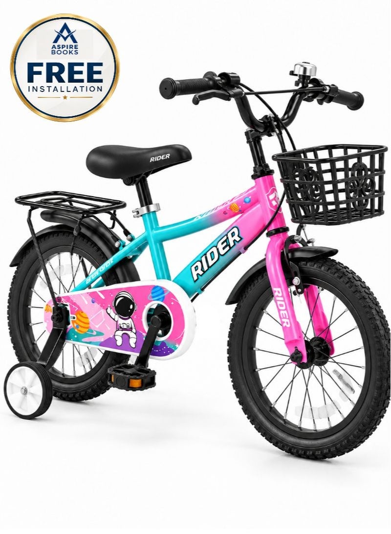 Aspire Books Rider 16-Inch Kids Bicycle with Training Wheels, Green Pink | AGE 4-7 - Image 1