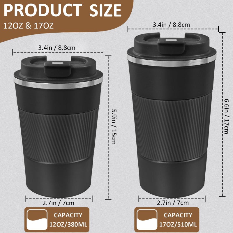 ATZNZIK 4 Pack Insulated Coffee Mug with Lid 12oz Travel Coffee Tumbler Stainless Steel Reusable Coffee Cups Thermal Coffee Mug for Hot and Iced Cold Drinks, Black - Image 2