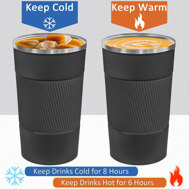 ATZNZIK 4 Pack Insulated Coffee Mug with Lid 12oz Travel Coffee Tumbler Stainless Steel Reusable Coffee Cups Thermal Coffee Mug for Hot and Iced Cold Drinks, Black - Image 5
