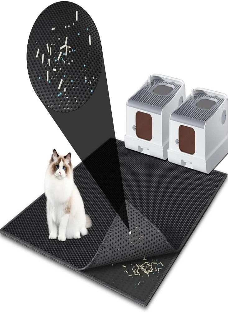 Oasisgalore - Cat Litter Box Filter Waterproof Oversized EVA Double Pet Litter Mat Black 55*57cm - Image 1