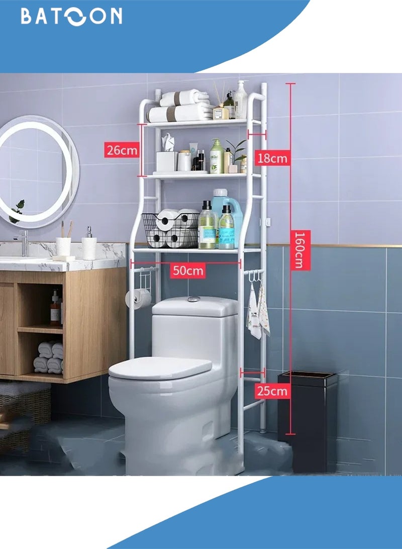باتون رفوف حمام لتخزين المرحاض، مقاس 25×160×47 سم، لون أبيض - Image 2