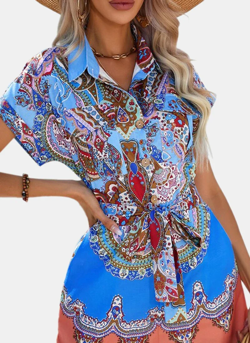 يونيكي Blue Printed Jumpsuit