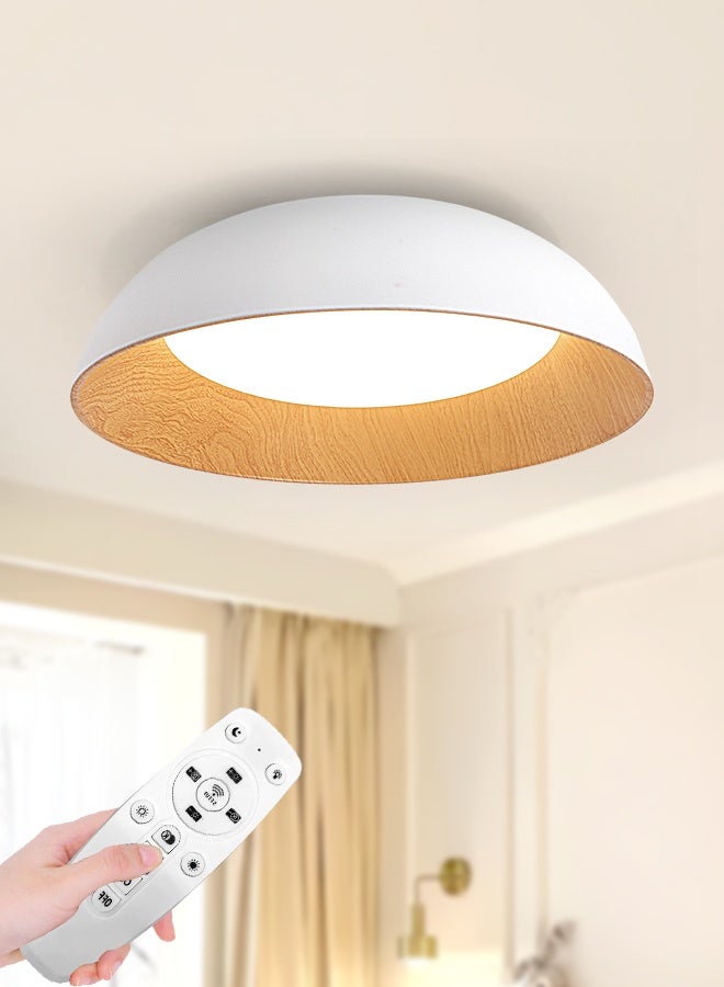 YATAI LIGHTING Modern White & Wood Round Dome LED Ceiling Light – 36W, Remote Control Dimmable, Modern Minimalist Fixture for Bedroom, Hall, Living Room.30cm - Image 1