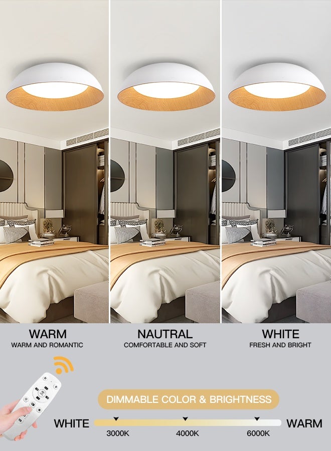 YATAI LIGHTING Modern White & Wood Round Dome LED Ceiling Light – 36W, Remote Control Dimmable, Modern Minimalist Fixture for Bedroom, Hall, Living Room.30cm - Image 2