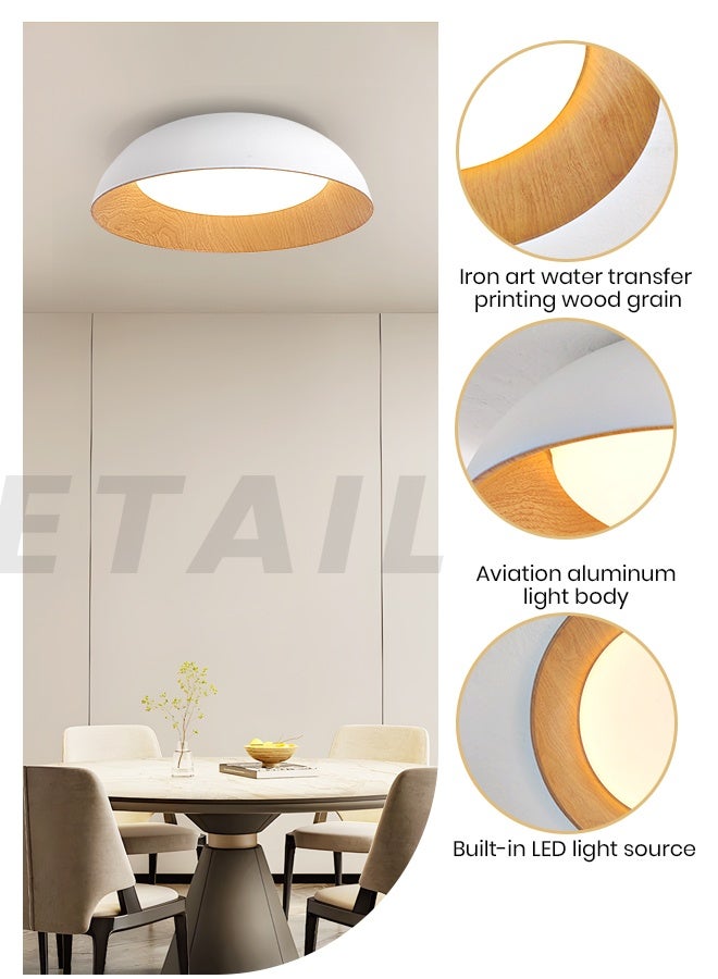 YATAI LIGHTING Modern White & Wood Round Dome LED Ceiling Light – 36W, Remote Control Dimmable, Modern Minimalist Fixture for Bedroom, Hall, Living Room.30cm - Image 4
