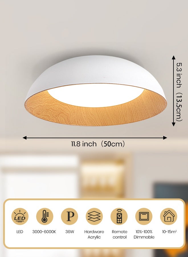 YATAI LIGHTING Modern White & Wood Round Dome LED Ceiling Light – 36W, Remote Control Dimmable, Modern Minimalist Fixture for Bedroom, Hall, Living Room.30cm - Image 3