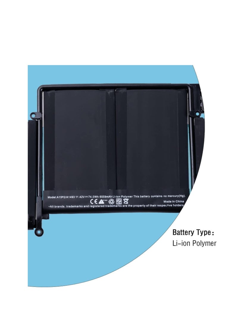 Terabyte Replace battery for MacBook Pro Retina 13" (Late 2013, Mid 2014, Early 2015), model A1502, compatible with A1582, A1493. Li-Polymer, 11.42V, 74.9Wh, 6559mAh. - Image 2