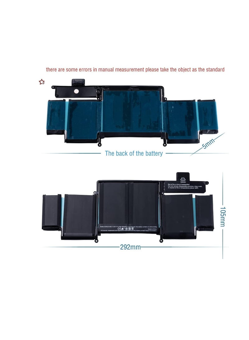 Terabyte Replace battery for MacBook Pro Retina 13" (Late 2013, Mid 2014, Early 2015), model A1502, compatible with A1582, A1493. Li-Polymer, 11.42V, 74.9Wh, 6559mAh. - Image 4