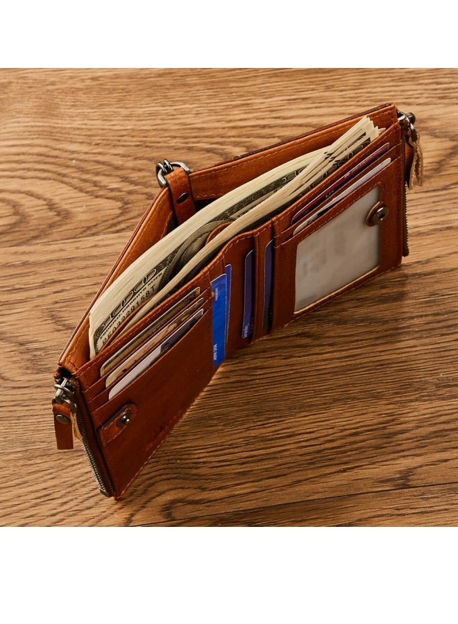 دانتي محفظة بطاقات الائتمان RFID المضادة للسرقة من جلد البقر، محفظة للعملات المعدنية بسحاب، باللون الأسود - Image 3