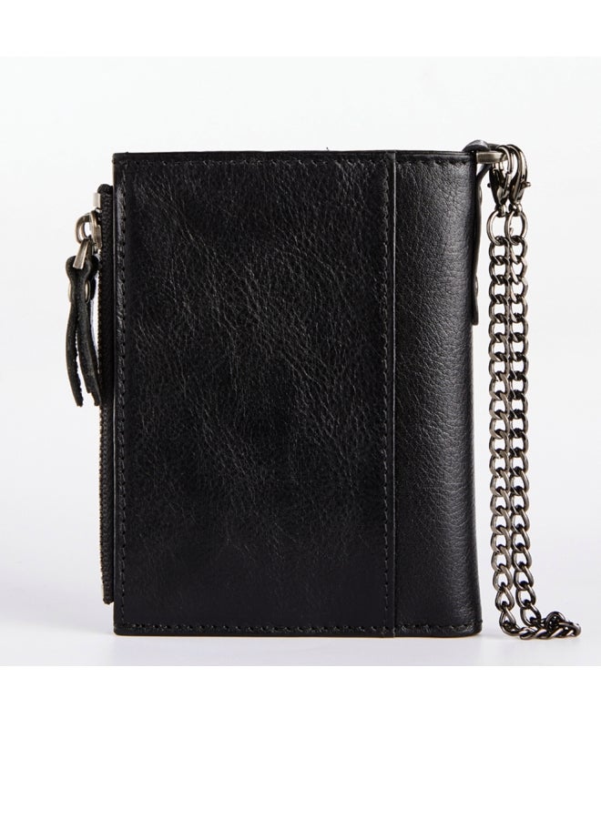 دانتي محفظة بطاقات الائتمان RFID المضادة للسرقة من جلد البقر، محفظة للعملات المعدنية بسحاب، باللون الأسود - Image 1