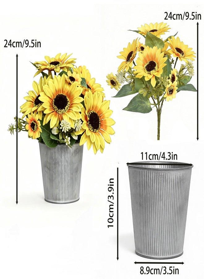 SVENJBB 3-Pack Artificial Sunflower Arrangement in Galvanized Metal Pot, Faux Sunflower Bouquet with Daisies & Greenery, Farmhouse Table Centerpiece Home Décor, 9.5 Inch Height - Image 5