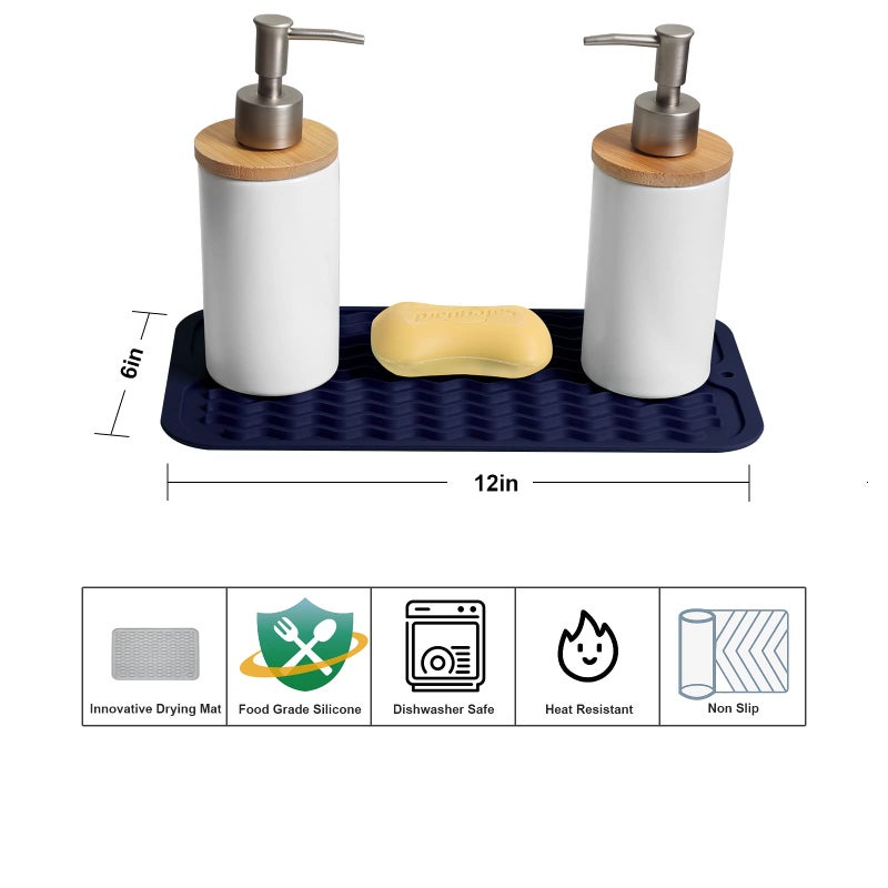 Zlr Silicone Dish Drying Mat For Kitchen Counter Extra Small - Multi Usage Eco Friendly Drying Matt Kitchen Counter - Easy To Clean Heat Resistant Dish Drying Pad - 6"" X 12"" - Midnight Blue - Image 2