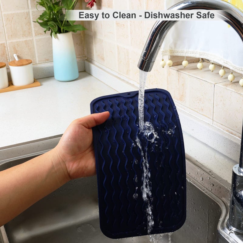 Zlr Silicone Dish Drying Mat For Kitchen Counter Extra Small - Multi Usage Eco Friendly Drying Matt Kitchen Counter - Easy To Clean Heat Resistant Dish Drying Pad - 6"" X 12"" - Midnight Blue - Image 4