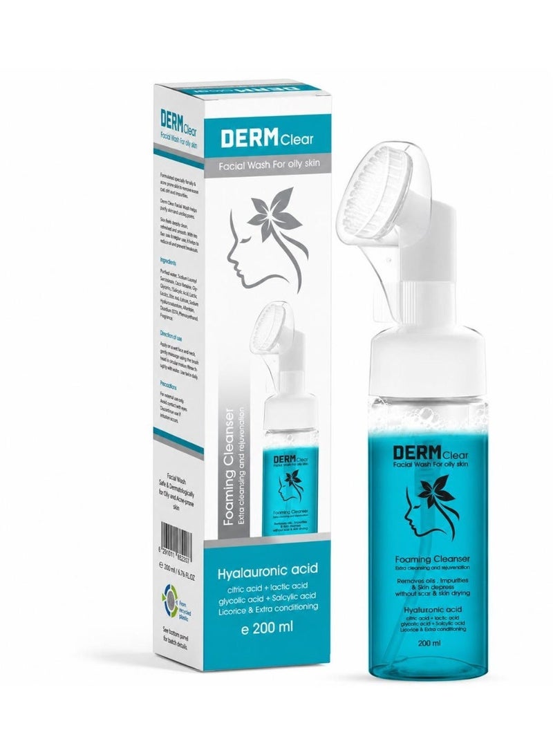 Derm Clear Facial Wash for Oily Skin with Salicylic Acid & Hyaluronic Acid – 200 ml - Image 1