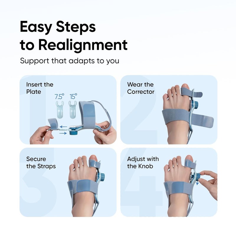 Frido مصحح بونيون للأرجل للرجال والنساء، عبوة من 2 | مثبت أصابع قابل للتعديل مع زر تحكم في الضغط ووسادة هلامية ناعمة | تخفيف الألم ودعامة محاذاة الأصابع | مقاس عالمي - Image 5