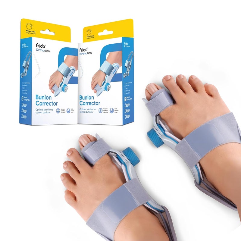 Frido مصحح بونيون للأرجل للرجال والنساء، عبوة من 2 | مثبت أصابع قابل للتعديل مع زر تحكم في الضغط ووسادة هلامية ناعمة | تخفيف الألم ودعامة محاذاة الأصابع | مقاس عالمي - Image 1