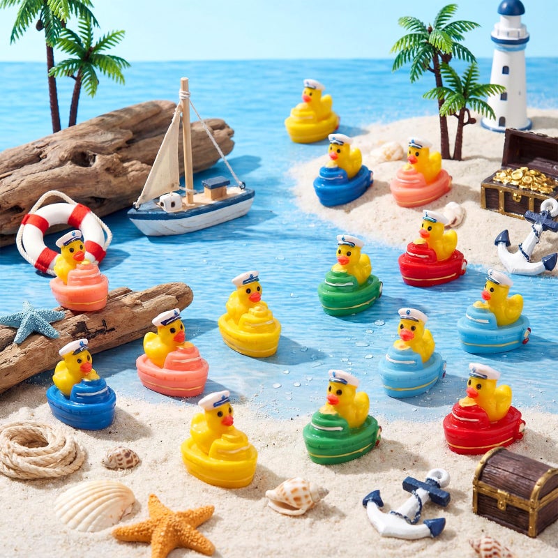 RoundFunny 36 Pcs Mini Ship Ducks Set Tiny Resin Cruise Duck in The Ship Funny Miniature Duck Sailor Figurines Micro Resin Animal Toy for Nautical Cruise Party Favors Hiding Car Garden Decor - Image 2