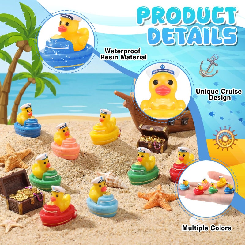 RoundFunny 36 Pcs Mini Ship Ducks Set Tiny Resin Cruise Duck in The Ship Funny Miniature Duck Sailor Figurines Micro Resin Animal Toy for Nautical Cruise Party Favors Hiding Car Garden Decor - Image 3