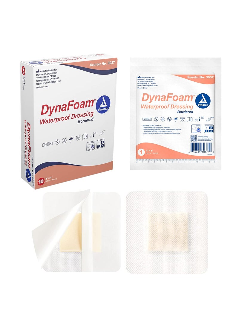 Dynarex Dynarex Dynafoam Waterproof Bordered Adhesive Foam Wound Dressing Bandage, 4" x 4", 10 Count 