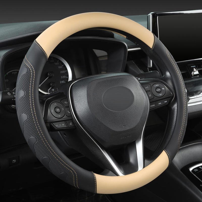 GIANT PANDA Car Steering Wheel Cover for Toyota RAV4CamryHighlanderCorollaPriusTacomaStandard Size BlackBeige
