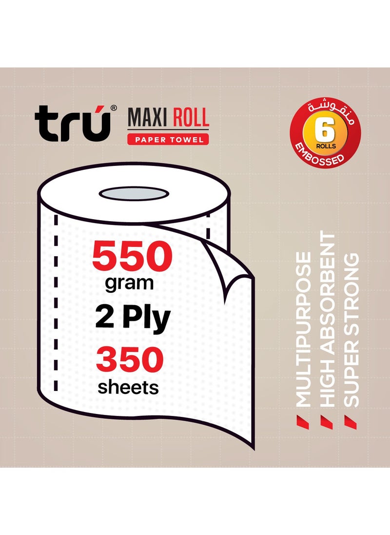Tru Embossed Maxi Roll (Paper Towel) 550g 2Ply 6Rolls (Pack of 6)  - Image 5