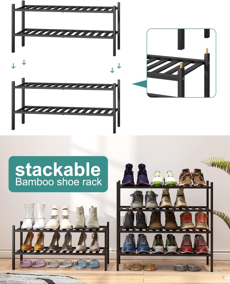 viewcare 2-Tier Black Bamboo Shoe Rack for Entryway, Stackable | Foldable | Natural, Shoe Shelf Storage Organizer for Hallway Closet, Free Standing Shoe Racks for Indoor Outdoor - Image 5