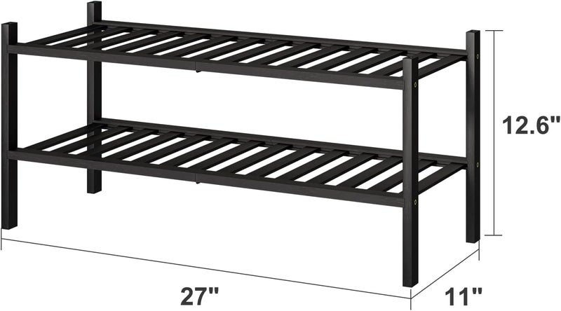 viewcare 2-Tier Black Bamboo Shoe Rack for Entryway, Stackable | Foldable | Natural, Shoe Shelf Storage Organizer for Hallway Closet, Free Standing Shoe Racks for Indoor Outdoor - Image 3