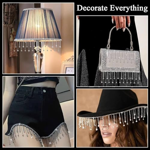 Tetutor 2 Yard Rhinestone Trim Fringe with B7000 Glue, Irregular Rhinestone Fringe Belt Rhinestone Tassel, Sparkle Diamond Fringe Rhinestone Ribbon Tassel Chain for DIY Clothing Wedding Decoration - Image 3