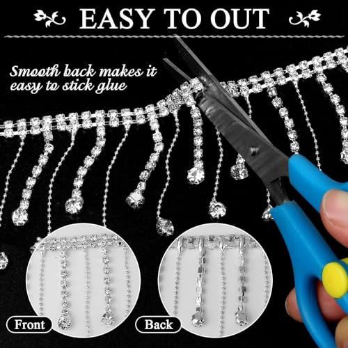 Tetutor 2 Yard Rhinestone Trim Fringe with B7000 Glue, Irregular Rhinestone Fringe Belt Rhinestone Tassel, Sparkle Diamond Fringe Rhinestone Ribbon Tassel Chain for DIY Clothing Wedding Decoration - Image 5