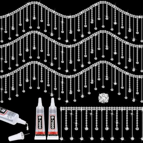 Tetutor 2 Yard Rhinestone Trim Fringe with B7000 Glue, Irregular Rhinestone Fringe Belt Rhinestone Tassel, Sparkle Diamond Fringe Rhinestone Ribbon Tassel Chain for DIY Clothing Wedding Decoration - Image 1