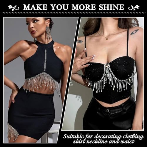 Tetutor 2 Yard Rhinestone Trim Fringe with B7000 Glue, Irregular Rhinestone Fringe Belt Rhinestone Tassel, Sparkle Diamond Fringe Rhinestone Ribbon Tassel Chain for DIY Clothing Wedding Decoration - Image 4