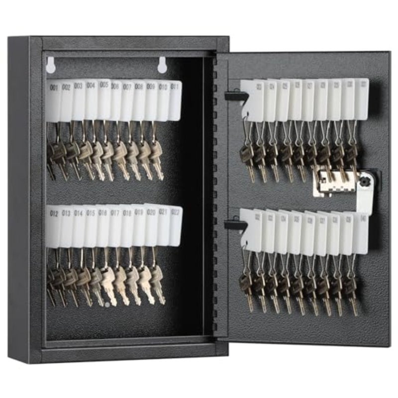 Locking Key Cabinet, 40 Key Storage Lock Box with Code, Key Box Wall Mount with Combination Lock, Key Hooks and Tags Labels for Home, Office, Business, 2.5" D x 8" W x 12" H Black, 40 Key - Image 1
