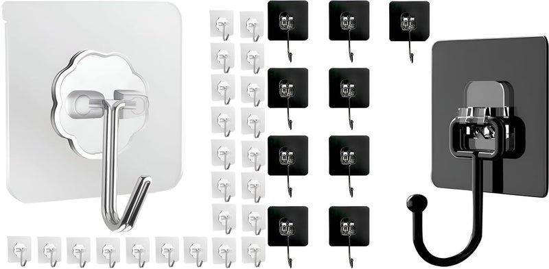 Stainless Steel Adhesive Hooks 15 Pack Durable Kitchen Wall Hooks Wall Sticker Hook Pack of 10 Black Color 3Layer Material HeavyDuty Adhesive Hooks 
