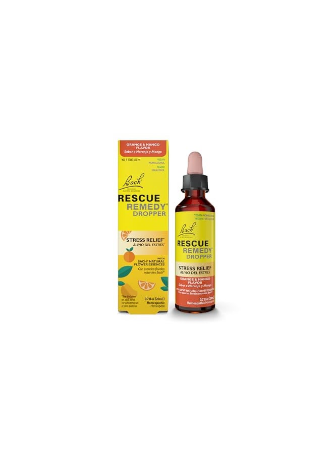 RESCUE Bach RESCUE Remedy, Orange Mango Flavor, Stress Relief, Homeopathic, Flower Essences, 20mL  - Image 1