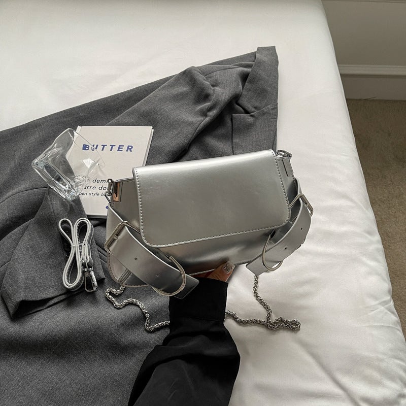Sense Fashion Bag Women'S Korean Style Simple Casual Small Square Bag 2024 Summer Niche Trendy Crossbody Bag Mid-Silver - Image 1
