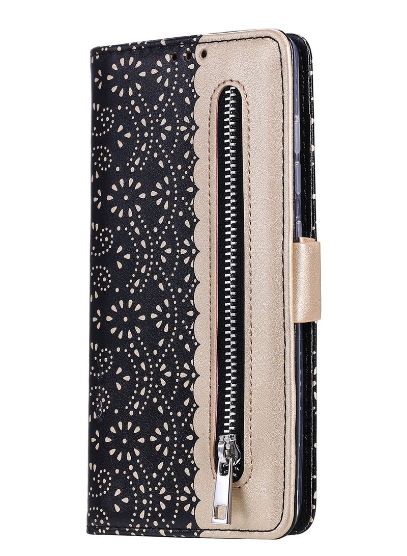 Suteni Lace Zipped Protective Leather Flip Cover Card Slots Phone Case for iPhone - Image 1