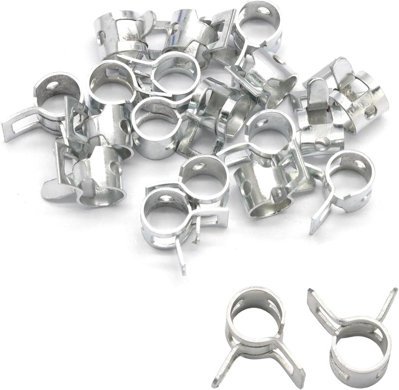 Rierdge 20 Pcs 1/4" ID Spring Band Type Clamps, 6mm Fuel Hose Clamps Fasteners, Silver Spring Hose Clip for Fuel Hose Line Water Pipe Air Tube Silicone Hose - Image 1