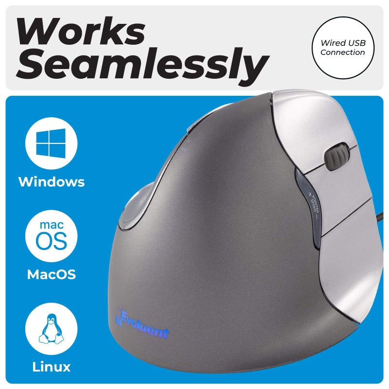Evoluent VM4R Vertical Mouse 4 for Right Hand – Ergonomic Mouse Wired USB, Helps Reduce Carpal Tunnel, Adjustable Speed & Programmable Buttons, Vertical Ergonomic Wired Mouse, Gaming & Office Use - Image 3