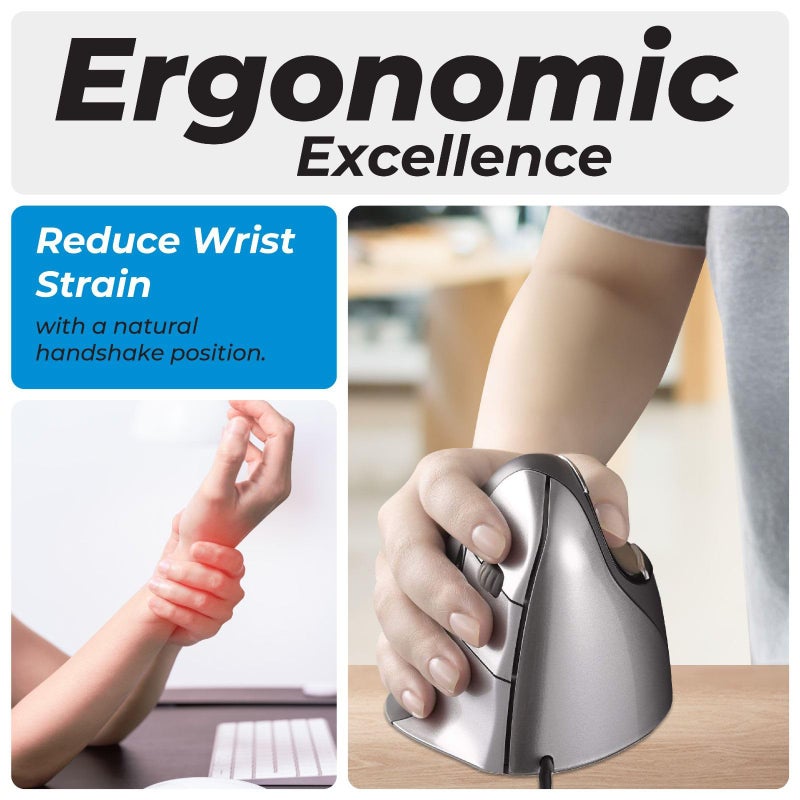 Evoluent VM4R Vertical Mouse 4 for Right Hand – Ergonomic Mouse Wired USB, Helps Reduce Carpal Tunnel, Adjustable Speed & Programmable Buttons, Vertical Ergonomic Wired Mouse, Gaming & Office Use - Image 2