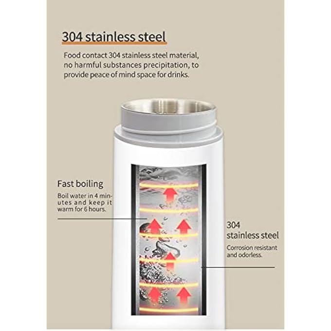 كاست ويف غلاية كهربائية صغيرة محمولة للسفر، غلاية ماء ساخنة صغيرة، سخان للشاي، زجاجة صغيرة الحجم بسعة كوب واحد، ترمس لغلي الماء، لون أبيض شخصي - Image 3