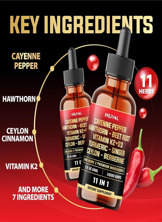 MILIVOL 11in1 Cayenne Pepper Liquid Drops with Hawthorn Berry, Beet Root, Garlic, Ginger, Ceylon Cinnamon, Turmeric, Berberine and Bitter Melon - 60 Days Supply - 2Fl Oz - Image 2