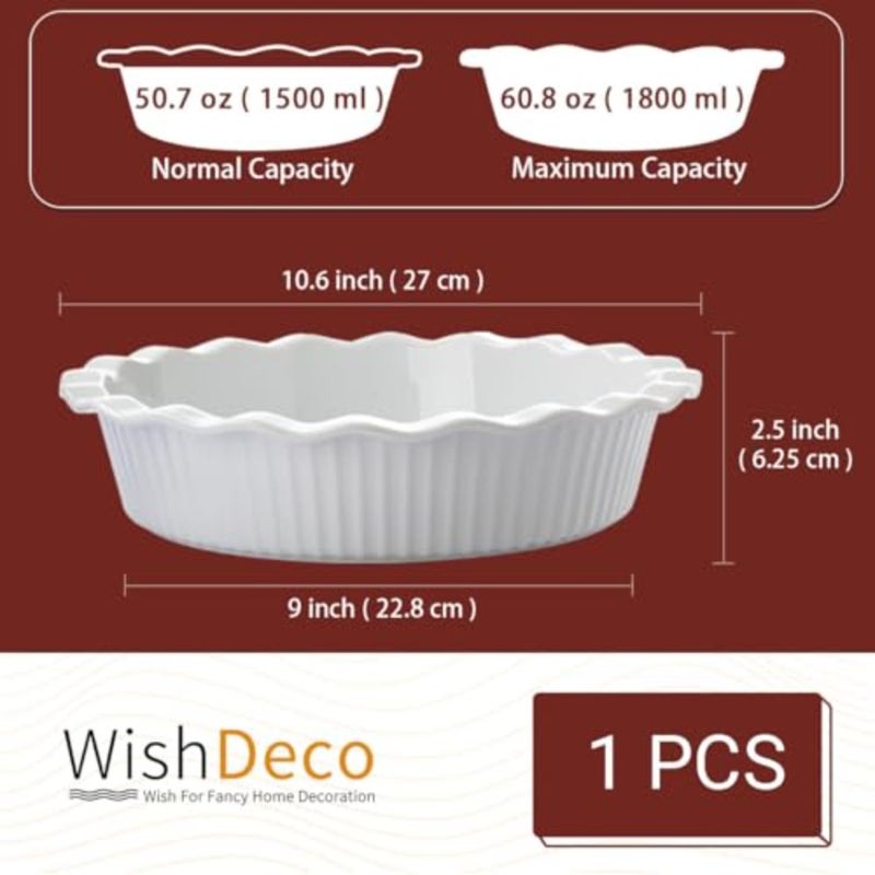 Ceramic Pie Pan for Baking 23 cm/ 9 inch, Deep Round Pie Dish 1500 ml/ 50 oz, Pie Plate with Fluted Rim, Porcelain Baking Dish for Apple Pie, Quiche, Tart, Cake Oven Microwave Safe - Image 3