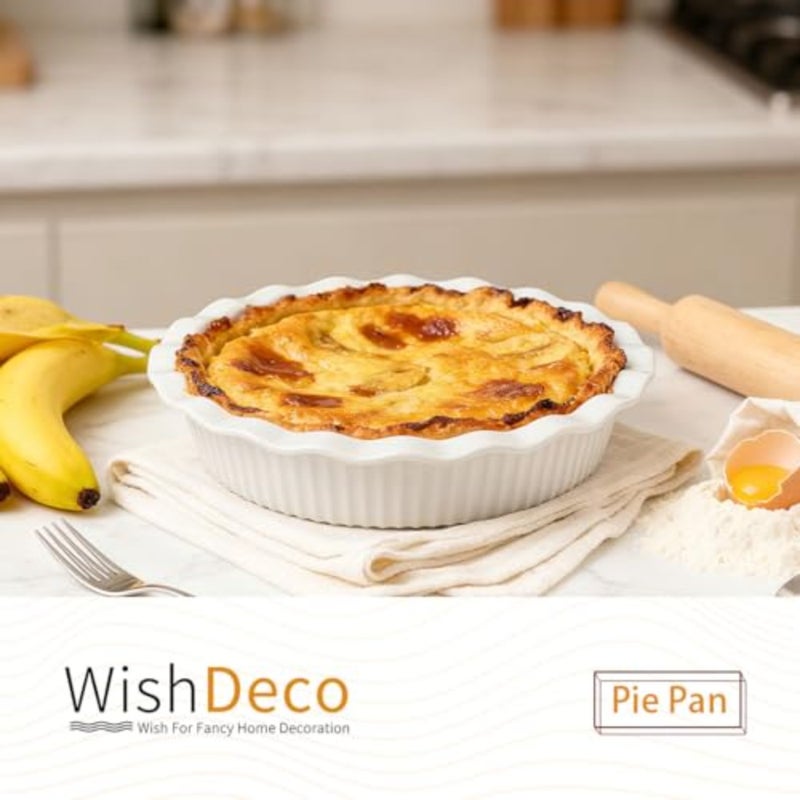 Ceramic Pie Pan for Baking 23 cm/ 9 inch, Deep Round Pie Dish 1500 ml/ 50 oz, Pie Plate with Fluted Rim, Porcelain Baking Dish for Apple Pie, Quiche, Tart, Cake Oven Microwave Safe - Image 2